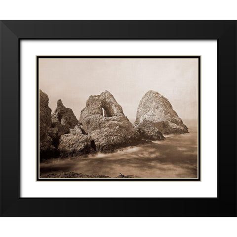 Sugarloaf Islands at Fishermans Bay, Farallon Islands, San Francisco, California, 1869 Black Modern Wood Framed Art Print with Double Matting by Watkins, Carleton
