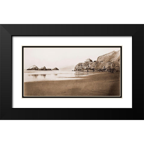 The Cliff House from the Beach, San Francisco, California, 1868-1870 Black Modern Wood Framed Art Print with Double Matting by Watkins, Carleton