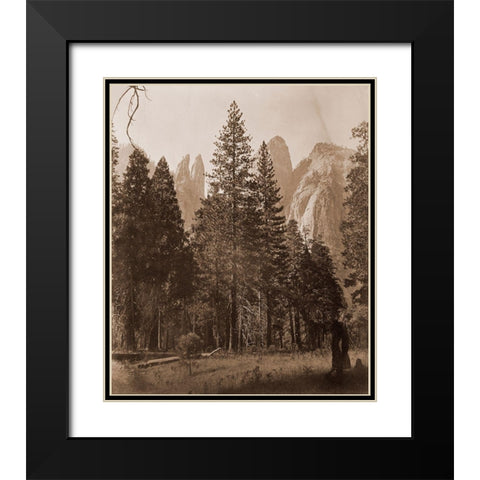Cathedral Spires - Yosemite, California, 1861 Black Modern Wood Framed Art Print with Double Matting by Watkins, Carleton