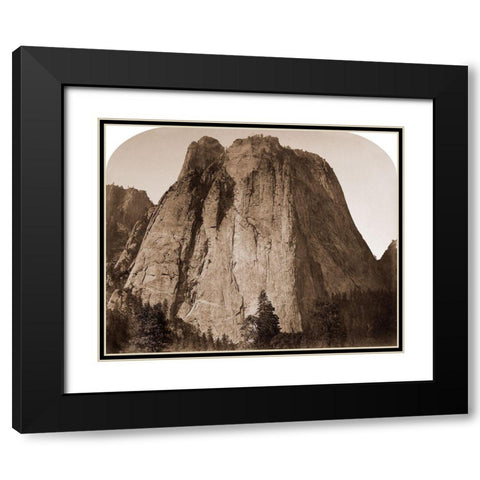 Cathedral Rock - Yosemite, California, 1861 Black Modern Wood Framed Art Print with Double Matting by Watkins, Carleton