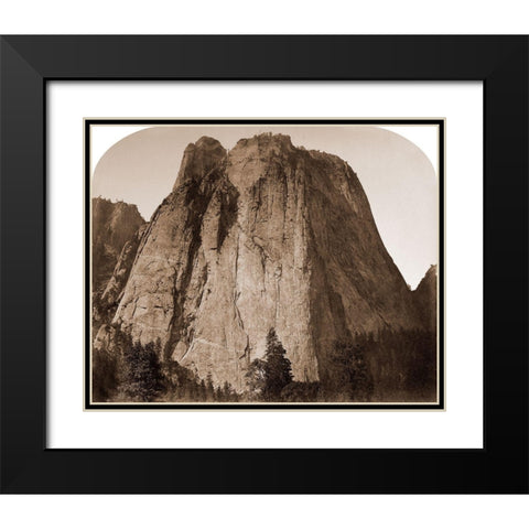 Cathedral Rock - Yosemite, California, 1861 Black Modern Wood Framed Art Print with Double Matting by Watkins, Carleton
