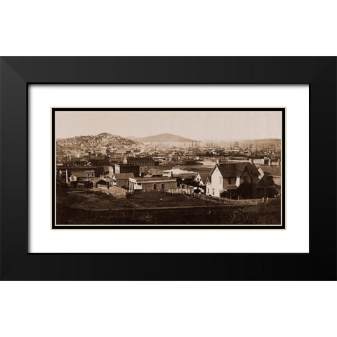 City Front from Rincon Hill, San Francisco, California, 1860 Black Modern Wood Framed Art Print with Double Matting by Watkins, Carleton