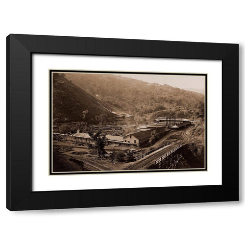 Smelting Works, New Almaden, Santa Clara, California, 1863 Black Modern Wood Framed Art Print with Double Matting by Watkins, Carleton