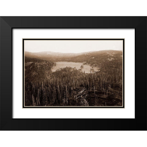 Dams and Lake, Nevada County, California, Distant View, about 1871 Black Modern Wood Framed Art Print with Double Matting by Watkins, Carleton