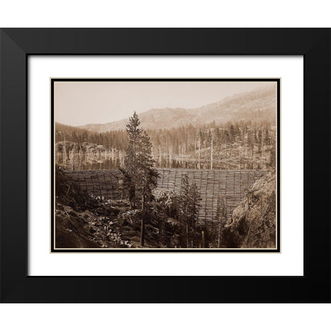 Dam and Lake, Nevada County, California, Near View, about 1871 Black Modern Wood Framed Art Print with Double Matting by Watkins, Carleton