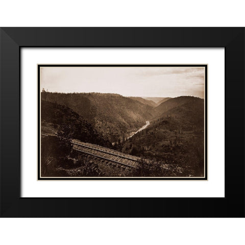 Cape Horn, C.P.R.R., Nevada County, California, about 1880 Black Modern Wood Framed Art Print with Double Matting by Watkins, Carleton