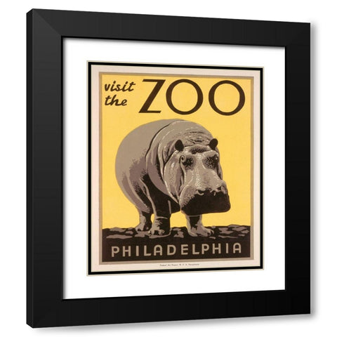 Visit the zoo - Philadelphia - Hippo Black Modern Wood Framed Art Print with Double Matting by WPA