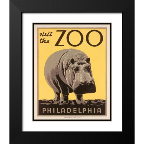 Visit the zoo - Philadelphia - Hippo Black Modern Wood Framed Art Print with Double Matting by WPA