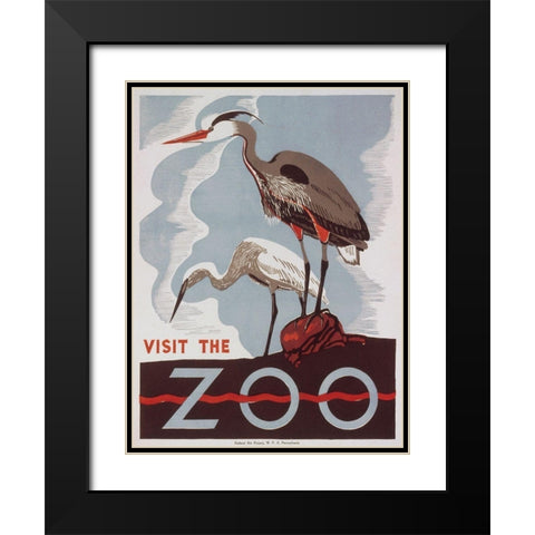 Visit the zoo - Herons Black Modern Wood Framed Art Print with Double Matting by WPA