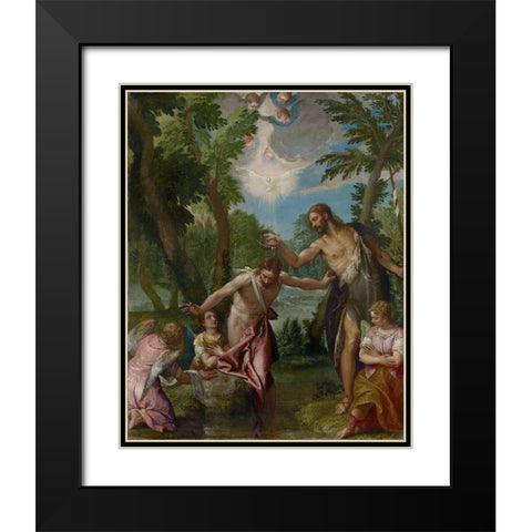 The Baptism of Christ Black Modern Wood Framed Art Print with Double Matting by Veronese, Paolo