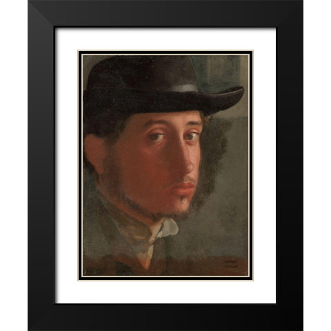 Self-portrait Black Modern Wood Framed Art Print with Double Matting by Degas, Edgar