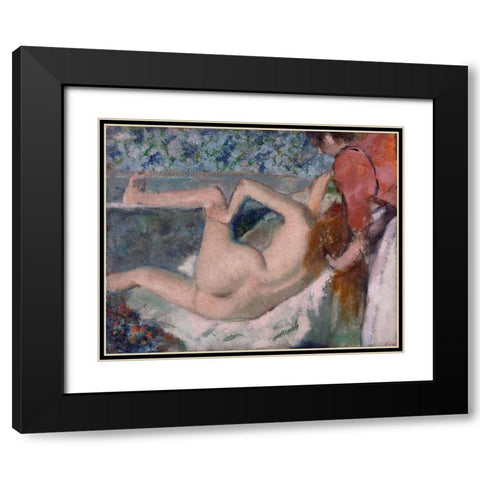 After the Bath Black Modern Wood Framed Art Print with Double Matting by Degas, Edgar