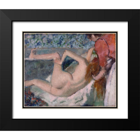 After the Bath Black Modern Wood Framed Art Print with Double Matting by Degas, Edgar