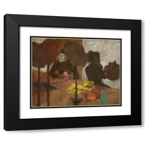 The Milliners Black Modern Wood Framed Art Print with Double Matting by Degas, Edgar