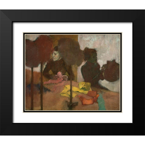 The Milliners Black Modern Wood Framed Art Print with Double Matting by Degas, Edgar