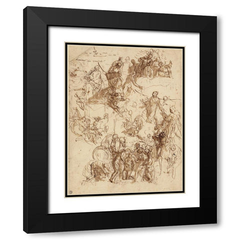 Sheet of Studies for The Martyrdom of Saint George Black Modern Wood Framed Art Print with Double Matting by Veronese, Paolo