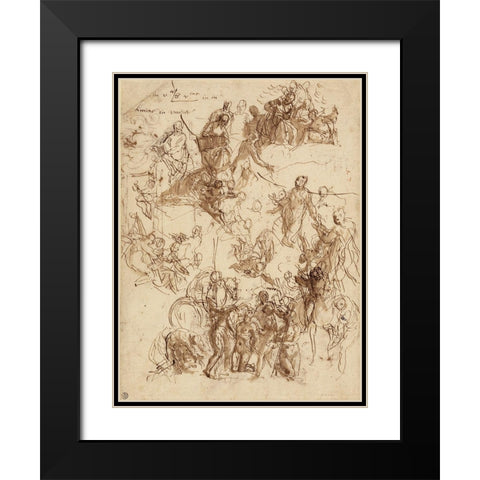 Sheet of Studies for The Martyrdom of Saint George Black Modern Wood Framed Art Print with Double Matting by Veronese, Paolo