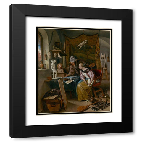 The Drawing Lesson Black Modern Wood Framed Art Print with Double Matting by Steen, Jan