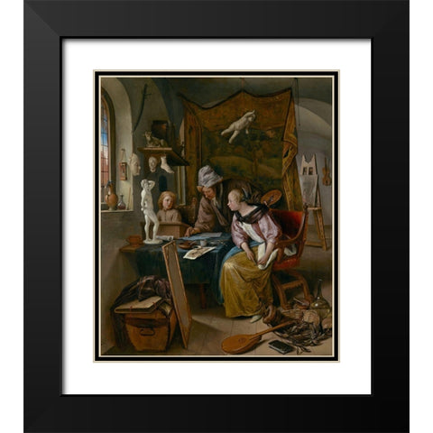 The Drawing Lesson Black Modern Wood Framed Art Print with Double Matting by Steen, Jan