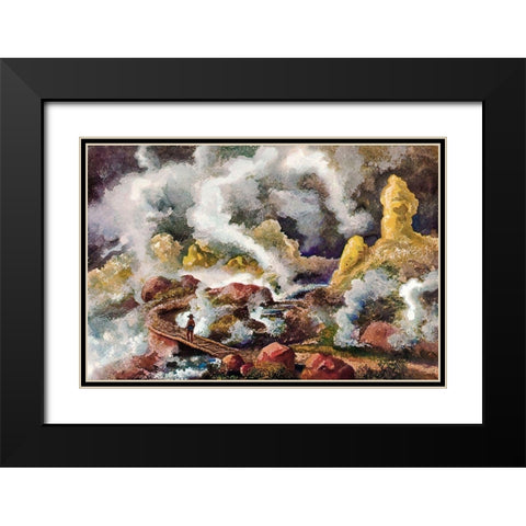 Krater des Vulkan Papandajan Schwefelfelsen und kochende Quellen Black Modern Wood Framed Art Print with Double Matting by Haeckel, Ernst