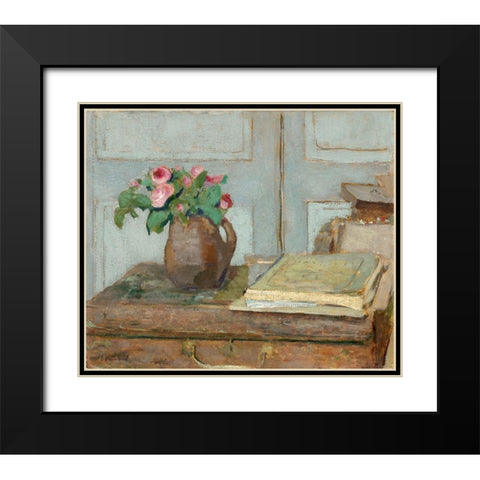 The Artists Paint Box and Moss Roses, 1898 Black Modern Wood Framed Art Print with Double Matting by Vuillard, Edouard