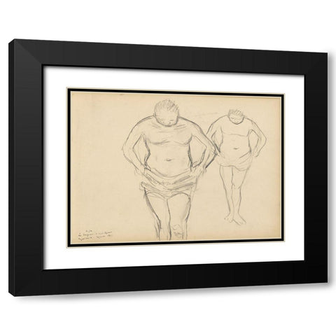 Copies of Cezannes Bathers Black Modern Wood Framed Art Print with Double Matting by Degas, Edgar