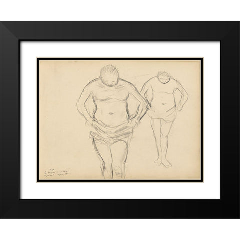 Copies of Cezannes Bathers Black Modern Wood Framed Art Print with Double Matting by Degas, Edgar