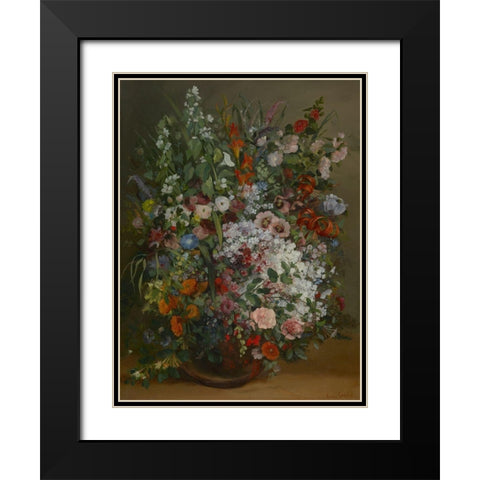 Bouquet of Flowers in a Vase Black Modern Wood Framed Art Print with Double Matting by Courbet, Gustave