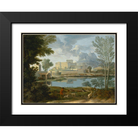 Landscape with a Calm (Un Temps calme et serein) Black Modern Wood Framed Art Print with Double Matting by Poussin, Nicolas