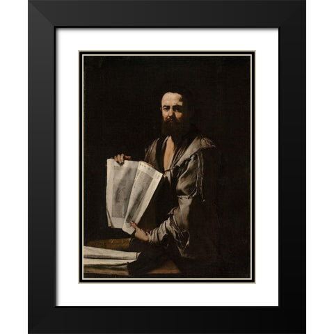 Euclid Black Modern Wood Framed Art Print with Double Matting by Ribera, Jusepe de