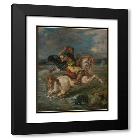 Moroccan Horseman Crossing a Ford Black Modern Wood Framed Art Print with Double Matting by Delacroix, Eugene