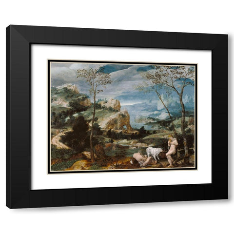 Landscape with Mercury and Argus Black Modern Wood Framed Art Print with Double Matting by Unknown 16th Century Flemish Painter