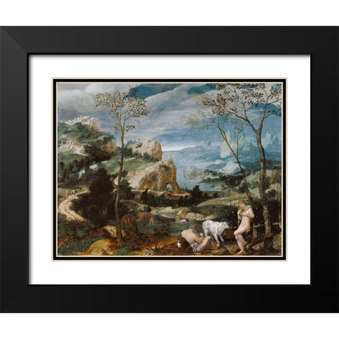 Landscape with Mercury and Argus Black Modern Wood Framed Art Print with Double Matting by Unknown 16th Century Flemish Painter
