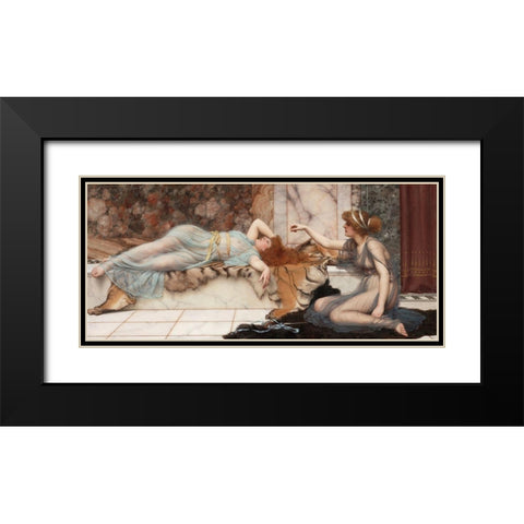 Mischief and Repose Black Modern Wood Framed Art Print with Double Matting by Godward, John William