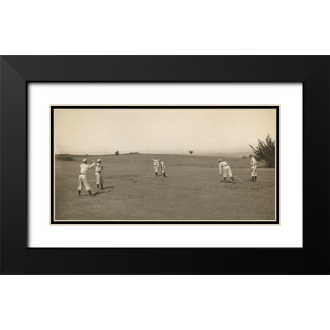 Six Boys With A Ball And Three Bats, Playing Three Old Cat Black Modern Wood Framed Art Print with Double Matting by A.G. Spalding Baseball Collection