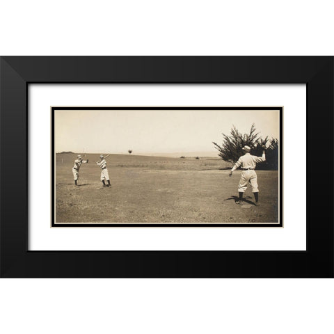 Three Boys With A Ball And Bat, Playing One Old Cat Black Modern Wood Framed Art Print with Double Matting by A.G. Spalding Baseball Collection