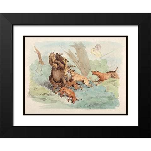 Hunting Dogs Attacking A Bear, 1817 Black Modern Wood Framed Art Print with Double Matting by Alken, Henry Thomas