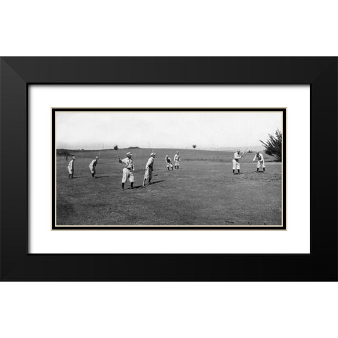 Eight Boys With A Ball And Four Bats, Playing Four Old Cat Black Modern Wood Framed Art Print with Double Matting by A.G. Spalding Baseball Collection