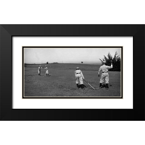 Four Boys With A Ball and Two Bats, Playing Two Old Cat Black Modern Wood Framed Art Print with Double Matting by A.G. Spalding Baseball Collection