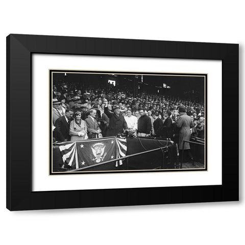 Franklin D. Roosevelt at Baseball Game, 1932 or 1933 Black Modern Wood Framed Art Print with Double Matting by Harris and Ewing Collection (Library of Congress)