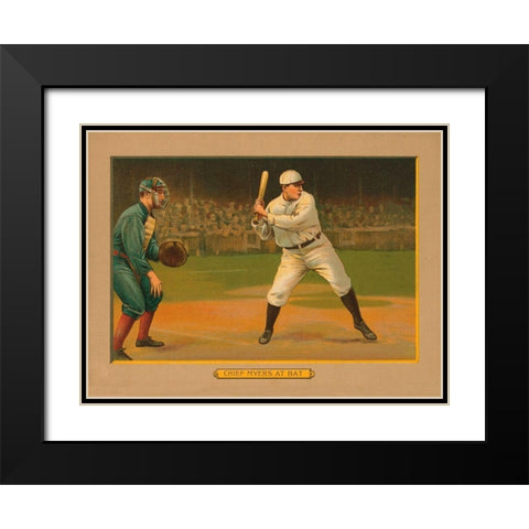 Chief Myers at Bat, Baseball Card, 1911 Black Modern Wood Framed Art Print with Double Matting by American Tobacco Company