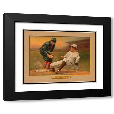 A Close Play at Second, Baseball Card Black Modern Wood Framed Art Print with Double Matting by American Tobacco Company