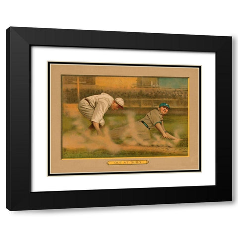 Out at Third, Baseball Card Black Modern Wood Framed Art Print with Double Matting by American Tobacco Company