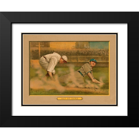 Out at Third, Baseball Card Black Modern Wood Framed Art Print with Double Matting by American Tobacco Company