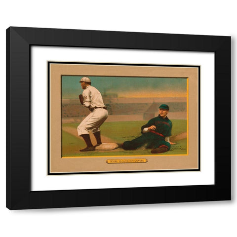 Trying to Catch Him Napping, Baseball Card Black Modern Wood Framed Art Print with Double Matting by American Tobacco Company