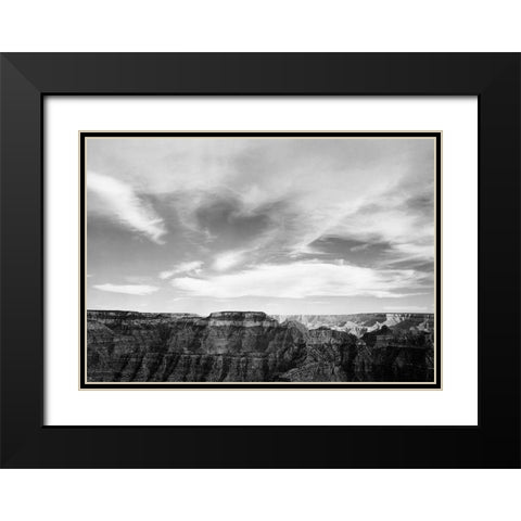 Canyon edge, low horizon, clouded sky, Grand Canyon National Park, Arizona, 1941 Black Modern Wood Framed Art Print with Double Matting by Adams, Ansel