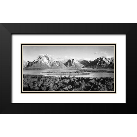 Mt. Moran and Jackson Lake from Signal Hill, Grand Teton National Park, Wyoming, 1941 Black Modern Wood Framed Art Print with Double Matting by Adams, Ansel