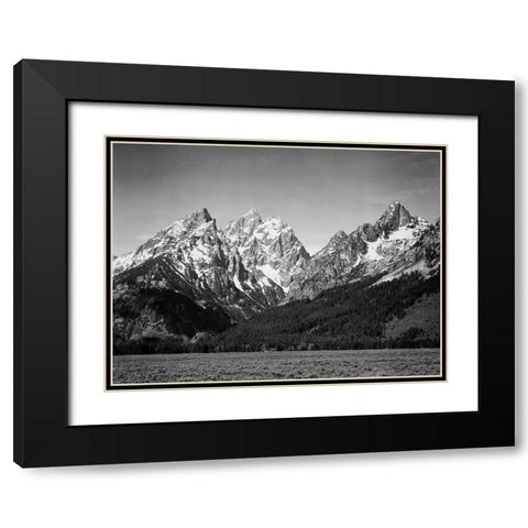 Grassy valley and snow covered peaks, Grand Teton National Park, Wyoming, 1941 Black Modern Wood Framed Art Print with Double Matting by Adams, Ansel