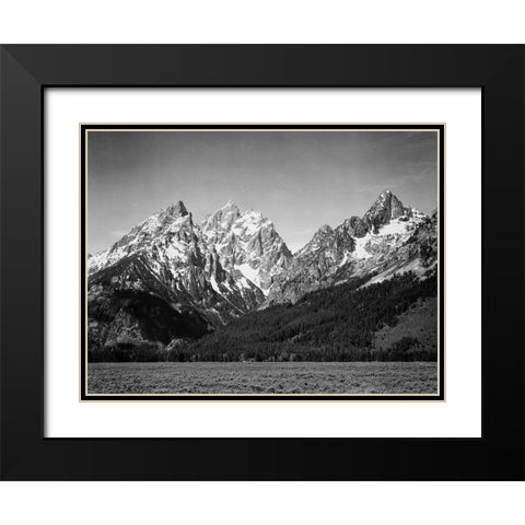 Grassy valley and snow covered peaks, Grand Teton National Park, Wyoming, 1941 Black Modern Wood Framed Art Print with Double Matting by Adams, Ansel