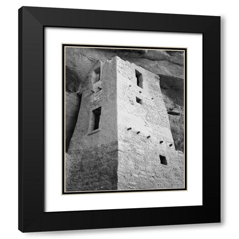 View of tower, taken from above, Cliff Palace, Mesa Verde National Park, Colorado, 1941 Black Modern Wood Framed Art Print with Double Matting by Adams, Ansel